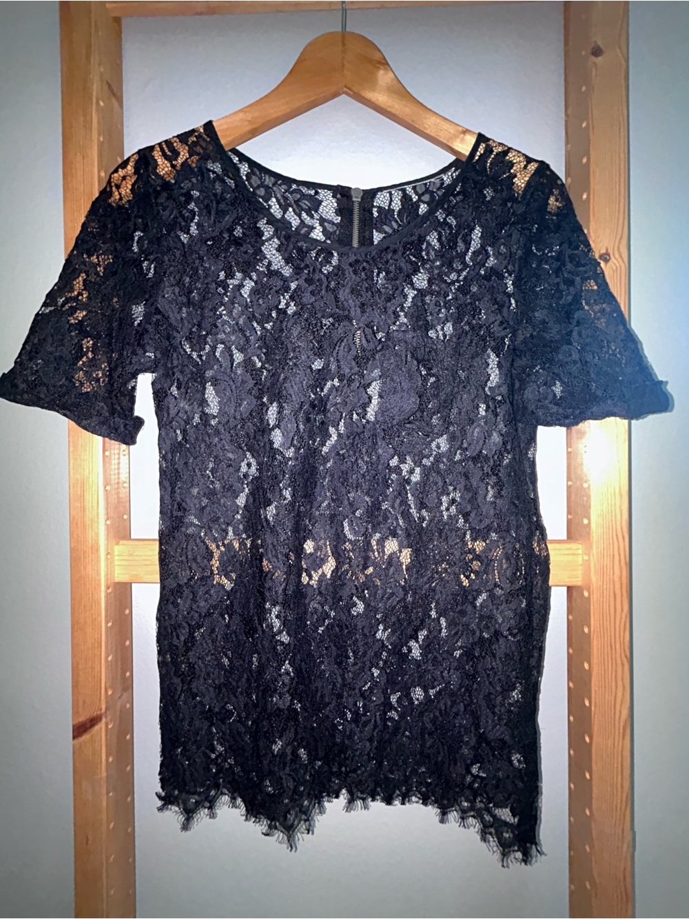 Black Floral Lace Short Sleeve Blouse